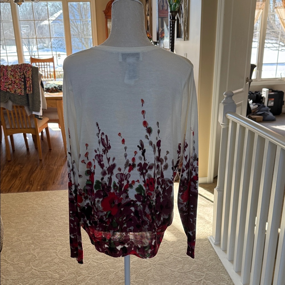 Cathy Daniels Cream and Red Floral Button Down Shirt - Picture 3 of 6